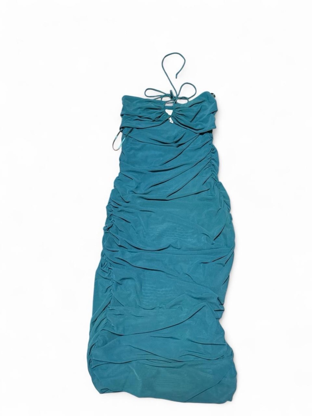 Sky to Moon Teal Ruched Halter Midi Dress
